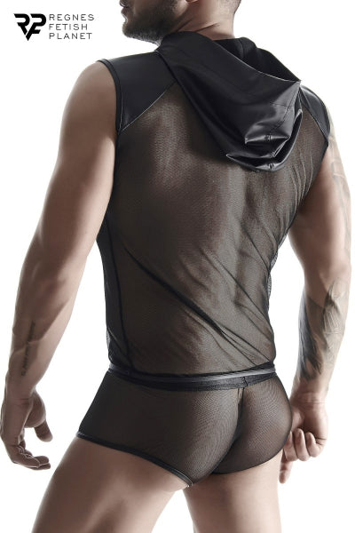 T-shirt à capuche wetlook et mesh - Regnes - Eveil Secret