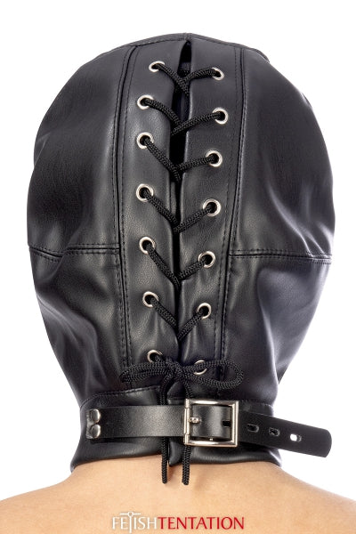 Capucha de piel sintética con venda extraíble - Fetish Tentation