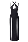 Robe longue à décolleté plongeant noire argentée - Cottelli PARTY