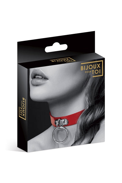 Collar Fetish rojo con aro - Bijoux Pour Toi