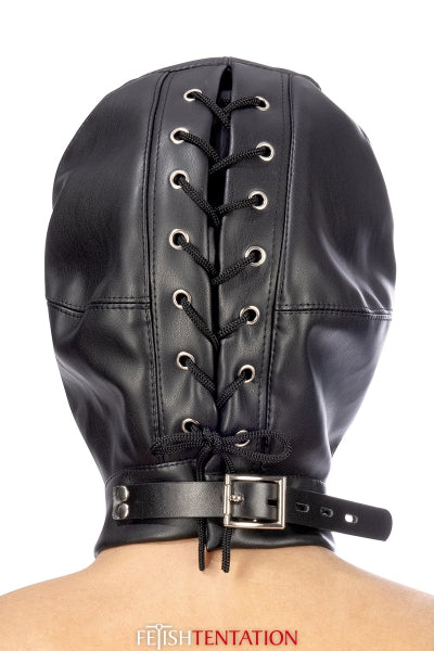 Cagoule BDSM simili cuir avec baillon amovible - Fetish Tentation