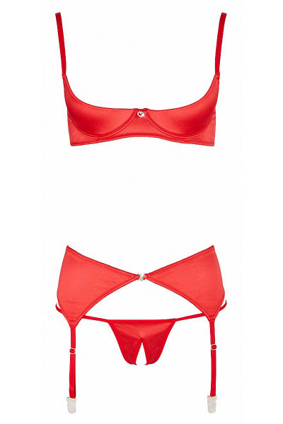 Conjunto de lencería de 3 piezas rojo abierto - Cottelli Lingerie