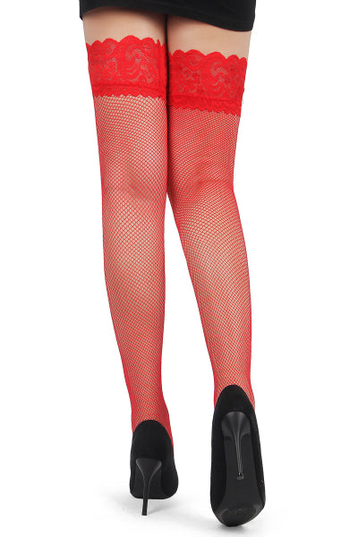 Bas résille jarretière dentelle Rouge - Ohyeah - Eveil Secret