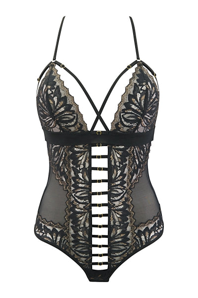 Body de encaje y tul negro V-10100 - Axami