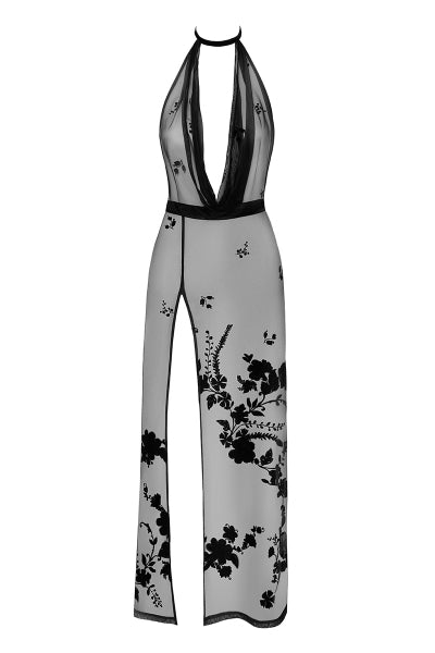 Vestido largo sin espalda Divinity F312 tul flocado