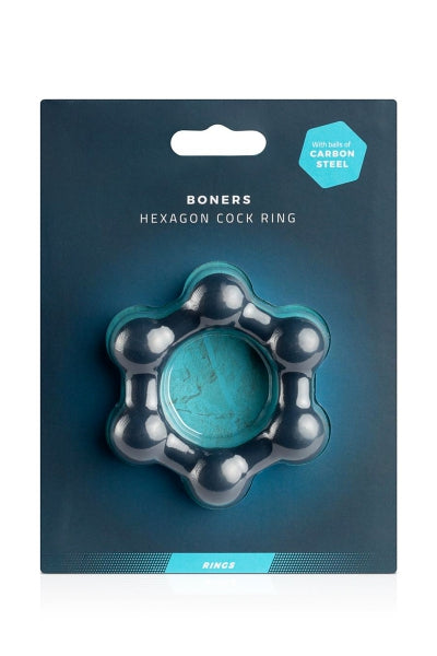 Cockring Hexagonal avec billes en acier - Boners - Eveil Secret
