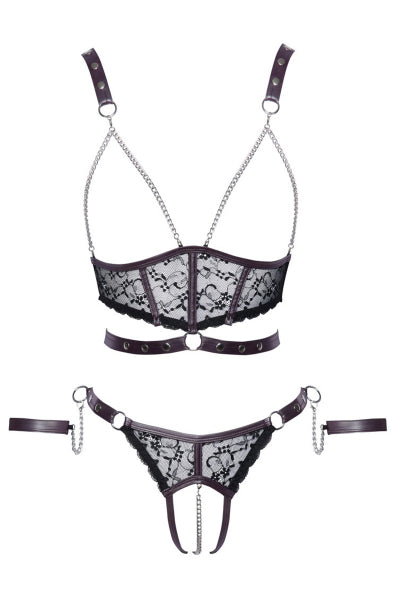 Ensemble ouvert 3 pièces noires - Cotelli Bondage