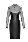 Robe moulante Sublime F310 wetlook et tulle floqué
