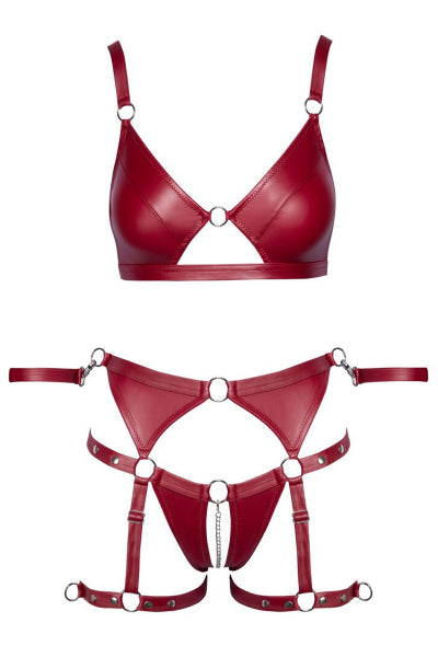 Set soutien-gorge et slip à jarretelles ouvert rouge - Cottelli BONDAGE