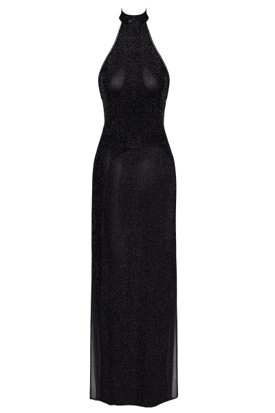Vestido largo de malla brillante Onyx F372 - Negro Hecho a mano