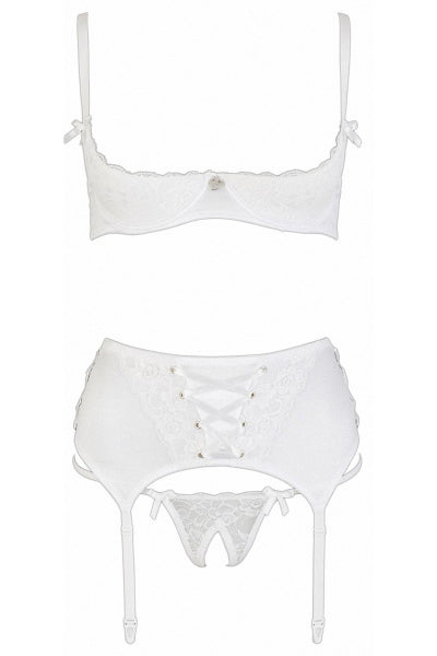 Conjunto de lencería de 3 piezas abierto blanco - Cottelli Lingerie