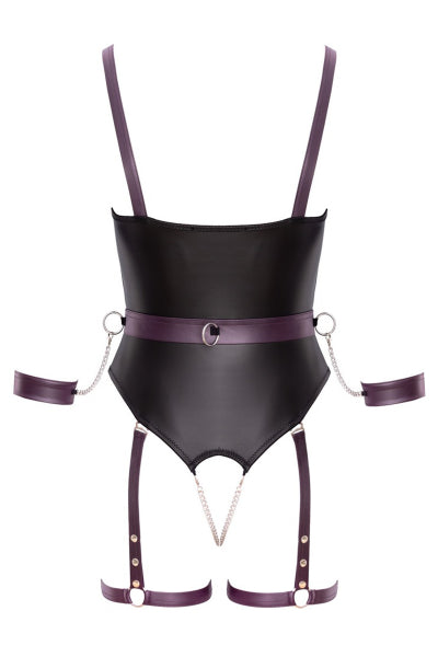 Body à jarretelles ouvert avec menottes - Cottelli Bondage