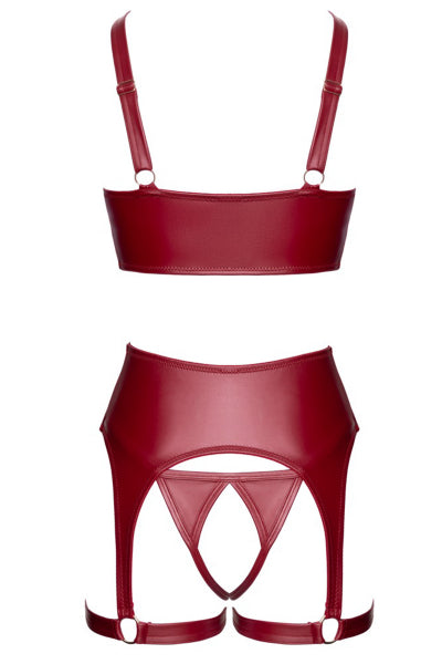 Conjunto de 3 piezas sin sujetador rojo - Cottelli LINGERIE