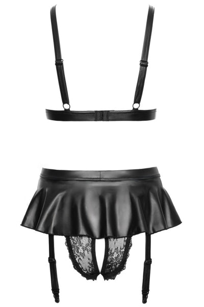 Soutien-gorge et slip fendu à jarretelles noir - Cottelli LINGERIE