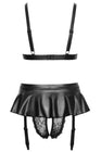 Soutien-gorge et slip fendu à jarretelles noir - Cottelli LINGERIE