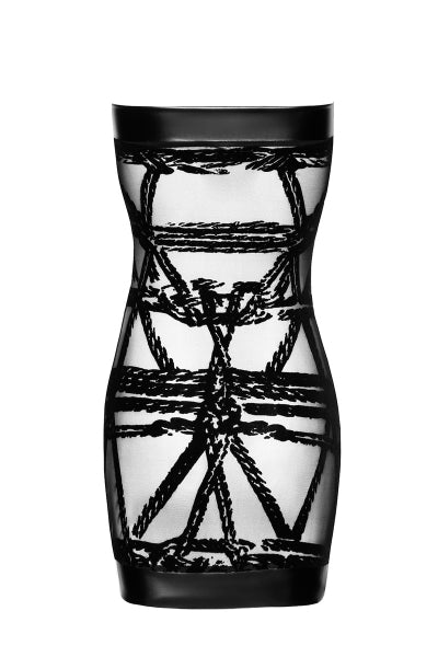 Minivestido flocado con hombros descubiertos Bondesque F359 - Noir Handmade