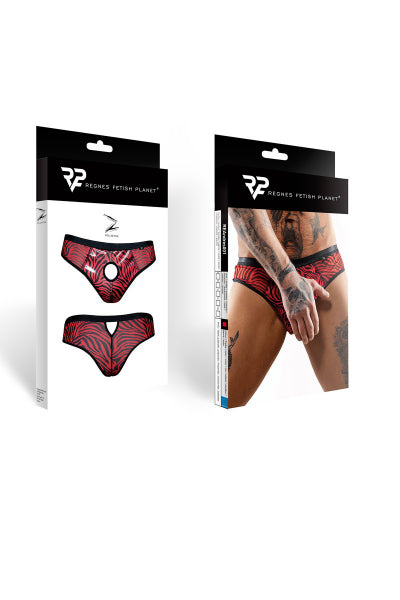 Tanga brasileño abierto a rayas rojas y negras - Regnes