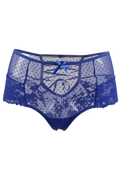 Tanga lacé dentelle taille haute Bleu - Litolu Lingerie - Eveil Secret