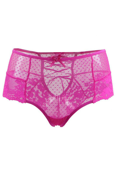 Tanga lacé dentelle taille haute Rose - Litolu Lingerie - Eveil Secret