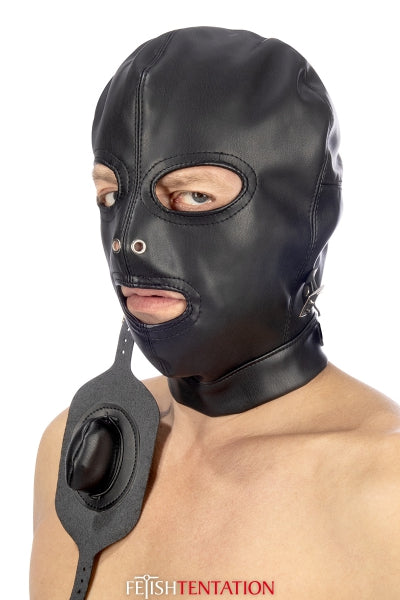Capucha de BDSM de cuero sintético con mordaza extraíble - Fetish Tentation