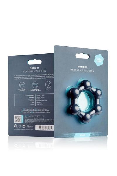 Cockring Hexagonal avec billes en acier - Boners - Eveil Secret