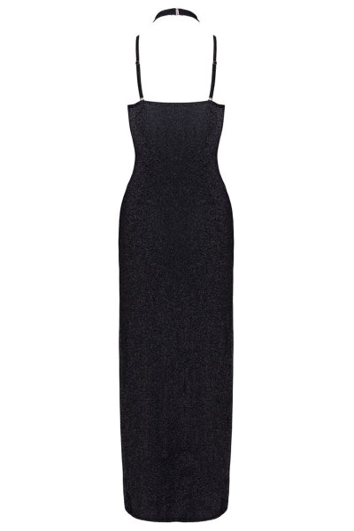 Vestido largo con escote pronunciado negro plateado - Cottelli PARTY