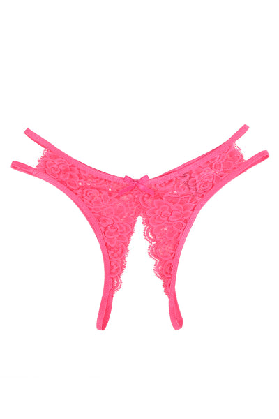 String ouvert dentelle Rose - Litolu Lingerie - Eveil Secret