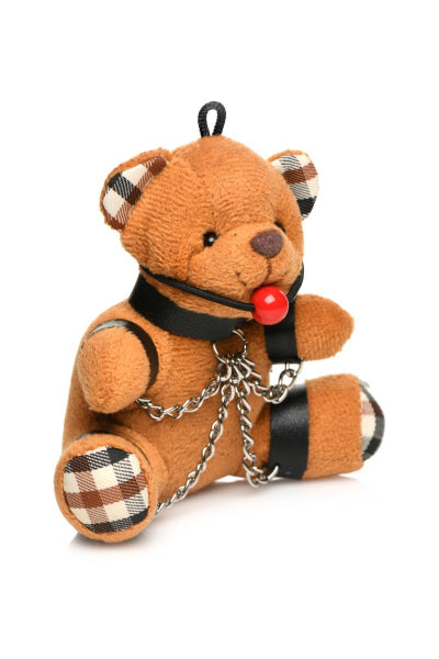 Llavero de oso de peluche amordazado