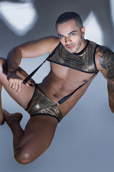 Ensemble top court à bretelles et slip doré - J Lingerie