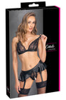 Soutien-gorge et slip fendu à jarretelles noir - Cottelli LINGERIE