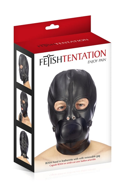 Capucha de BDSM de cuero sintético con mordaza extraíble - Fetish Tentation