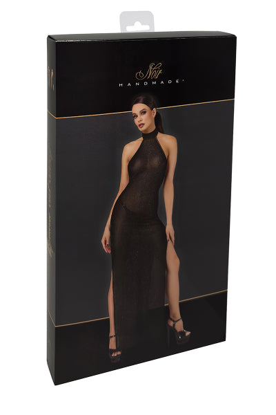 Vestido largo de malla brillante Onyx F372 - Negro Hecho a mano