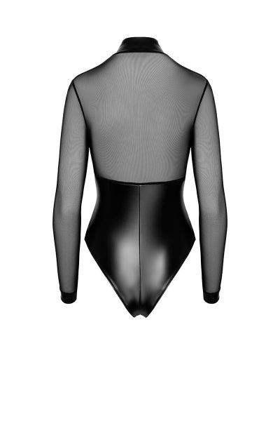 Body con cremallera y anillas F321 wetlook y tul