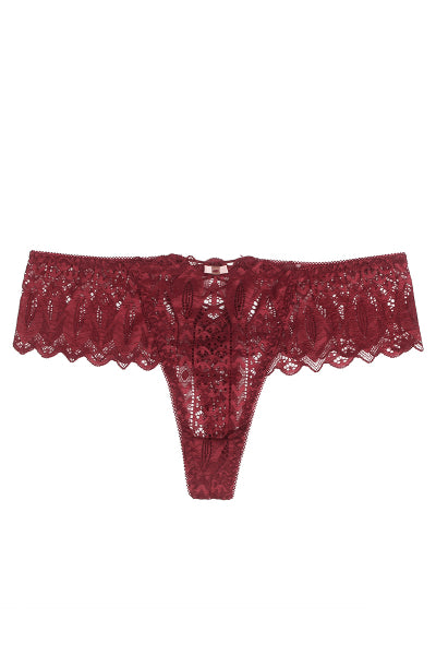String dentelle dos lacé Bordeaux - Litolu Lingerie - Eveil Secret