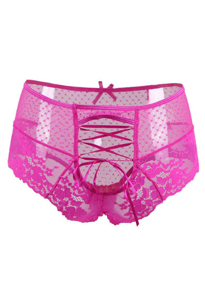 Tanga lacé dentelle taille haute Rose - Litolu Lingerie - Eveil Secret