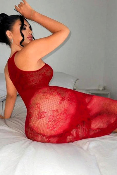 Robe longue résille rouge - J Lingerie