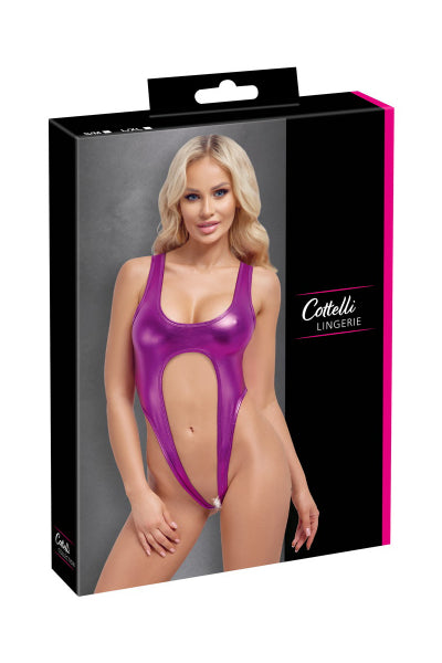 Body rosa metálico abierto en la entrepierna - Cotelli Lingerie